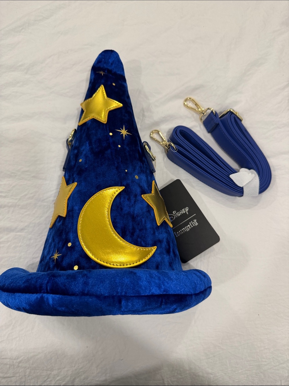 Disney Blue Velvet Wizard Crossbody Gold Celestial Appliqués Fantasia loungefly